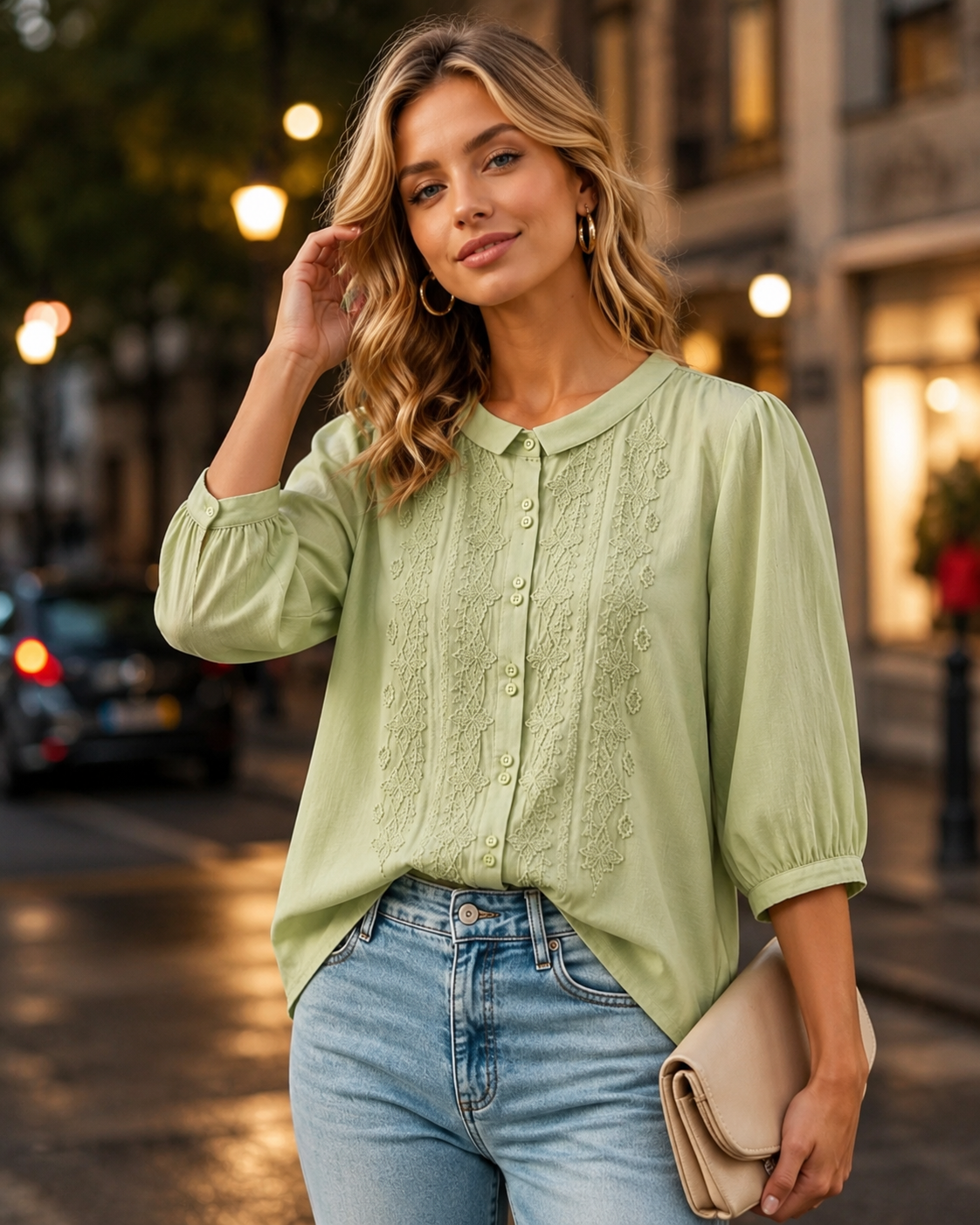 Philippa | Embroidered Peter Pan Collar Blouse for Women