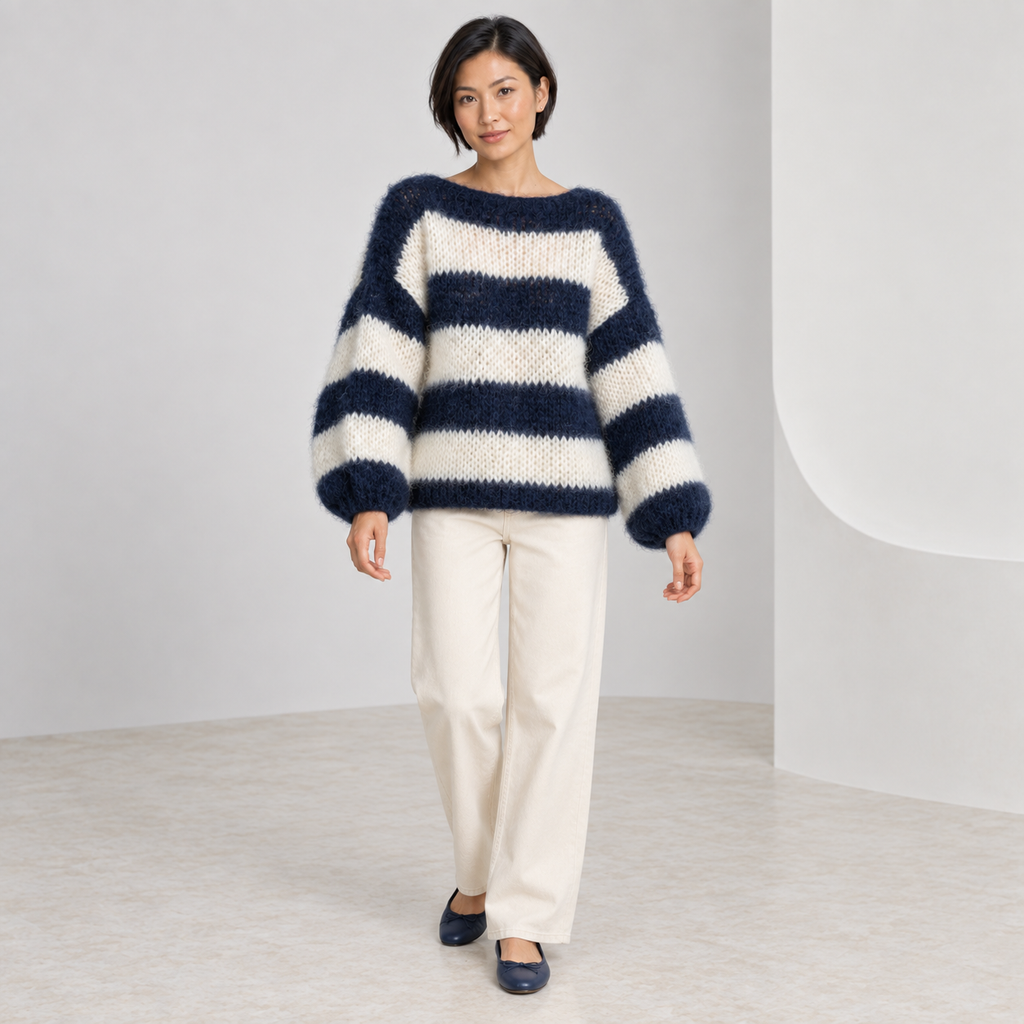 Anna | Chic Chunky Knit Jumper for Women with Statement Striped Finish