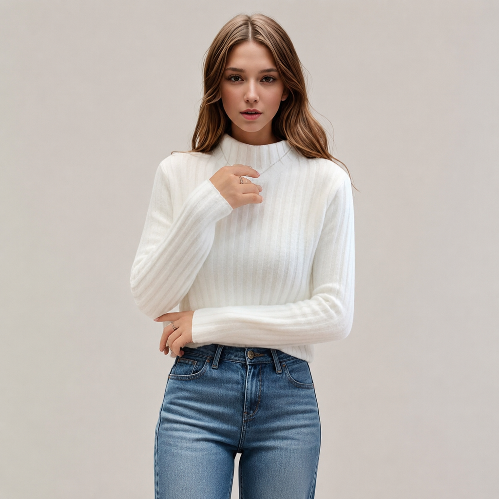 Adele | Elegant Fine Knit Sweater with High Collar