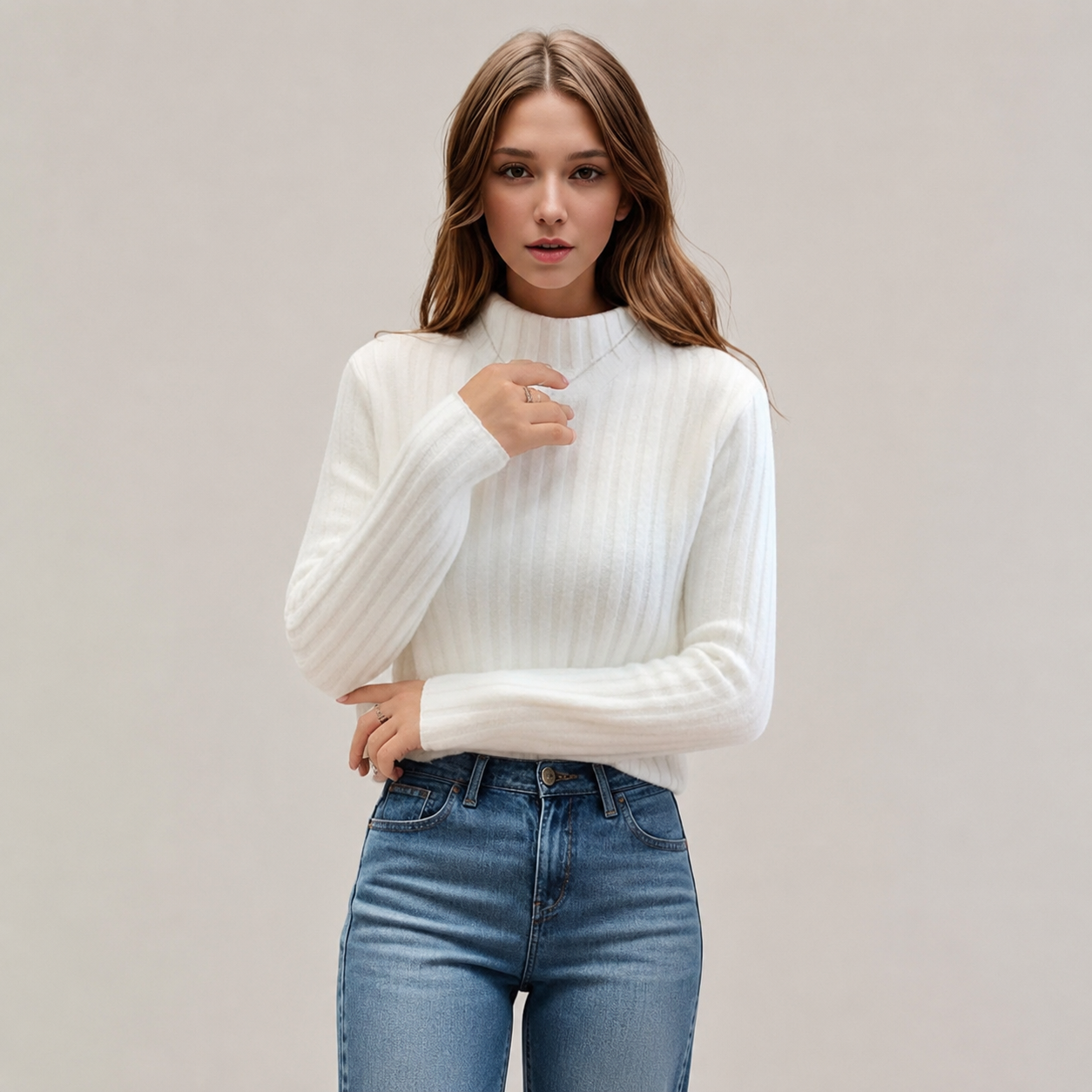 Adele | Elegant Fine Knit Sweater with High Collar