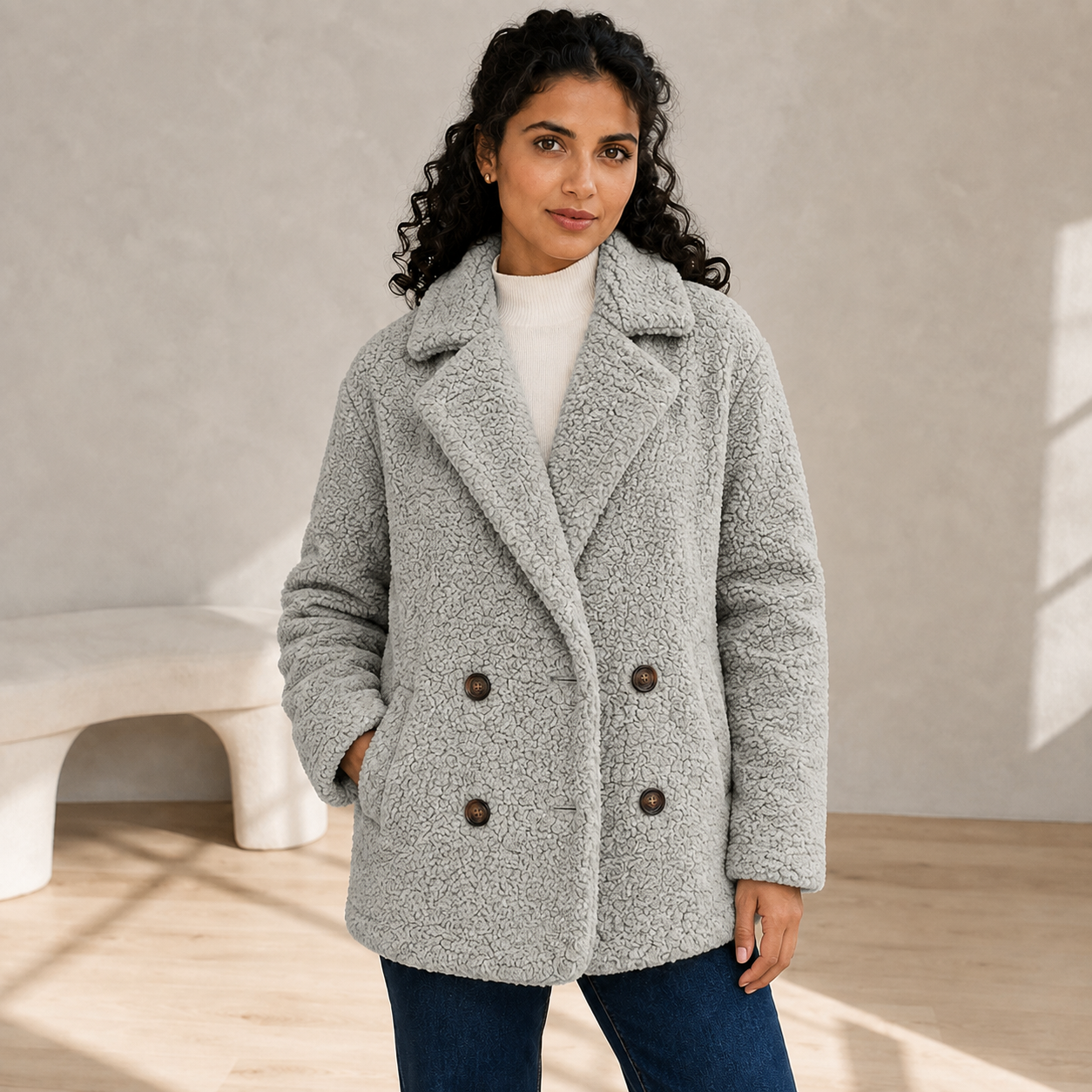 Verity | Cosy Borg Coat with Notched Lapel for Women