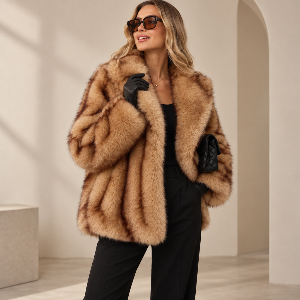 Rona | Elegant Women’s Faux Fur Coat with Wide Lapel Collar