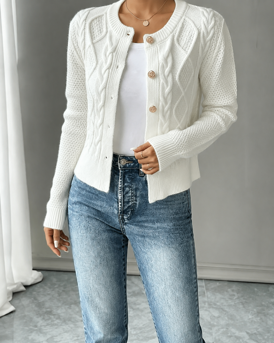Cecilia | Cable-Knit Button-Front Cardigan for Women