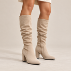 Aureline | Chic Knee High Boots for Women with Pleated Shape & Block Heel