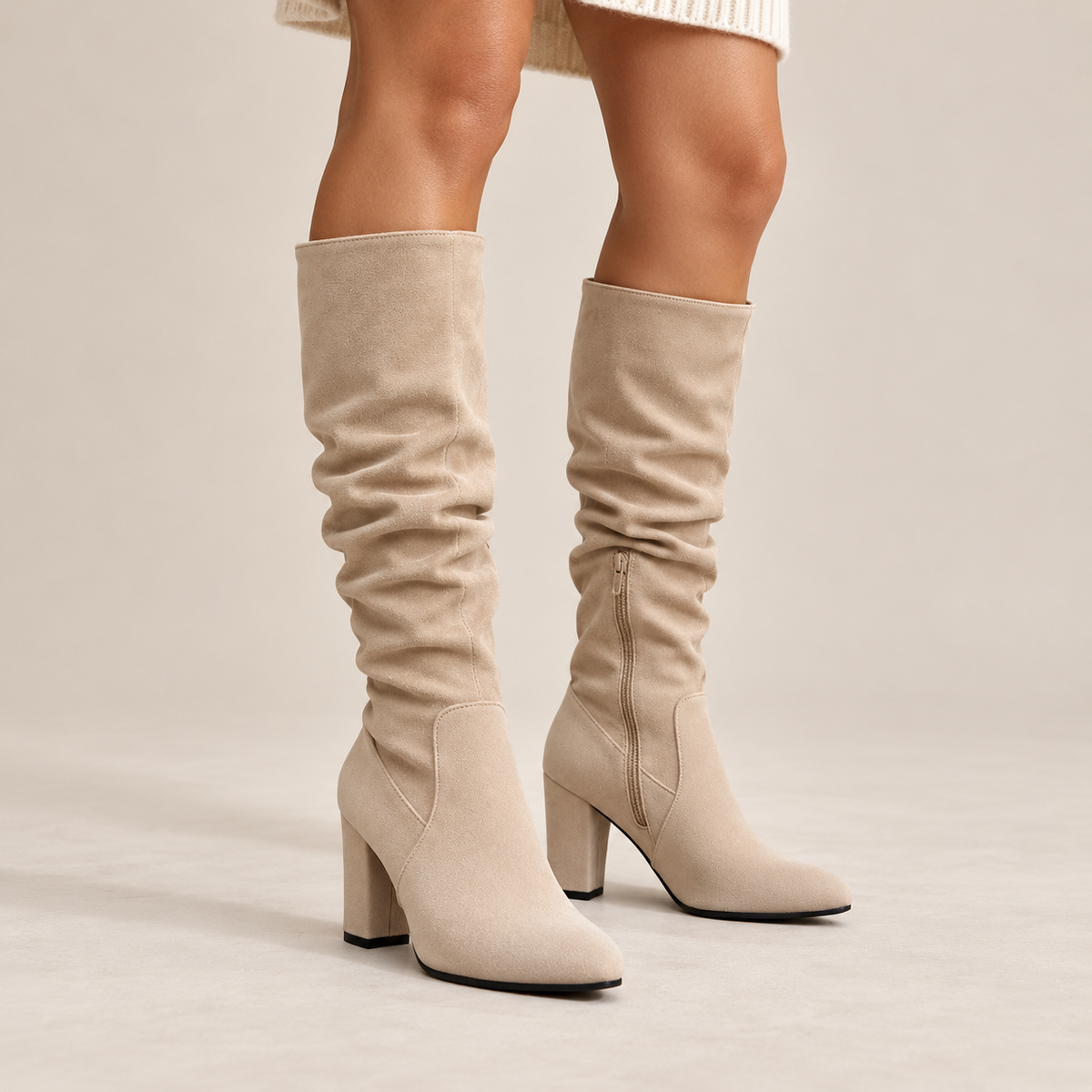 Aureline | Chic Knee High Boots for Women with Pleated Shape & Block Heel