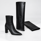 Elarisse | Sophisticated Black Knee High Boots with Convertible Leather Design