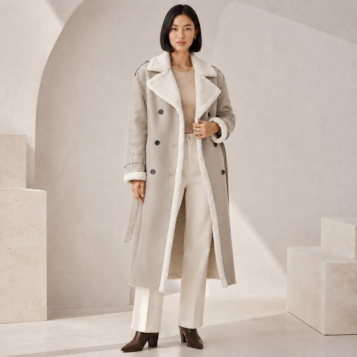 Faye | Elegant Black Teddy Coat with Fleece Lining for Women
