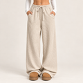 Rosalind | Women's Apricot Wide Leg Trousers with Drawstring Waist – Side Pockets
