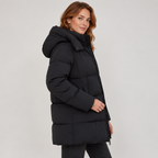 Amarante | Chic Black Puffer Jacket for Women with Longline Hooded Silhouette