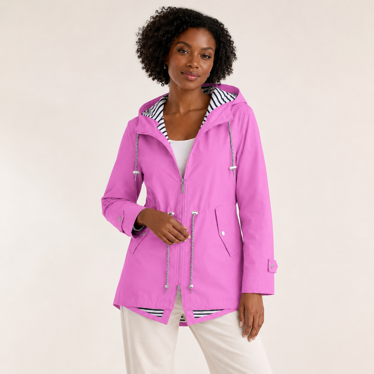 Amara | Waterproof Jacket with Hood and Striped Lining