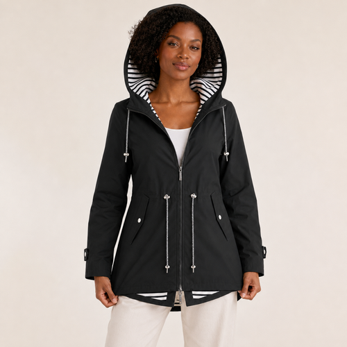 Amara | Waterproof Jacket with Hood and Striped Lining
