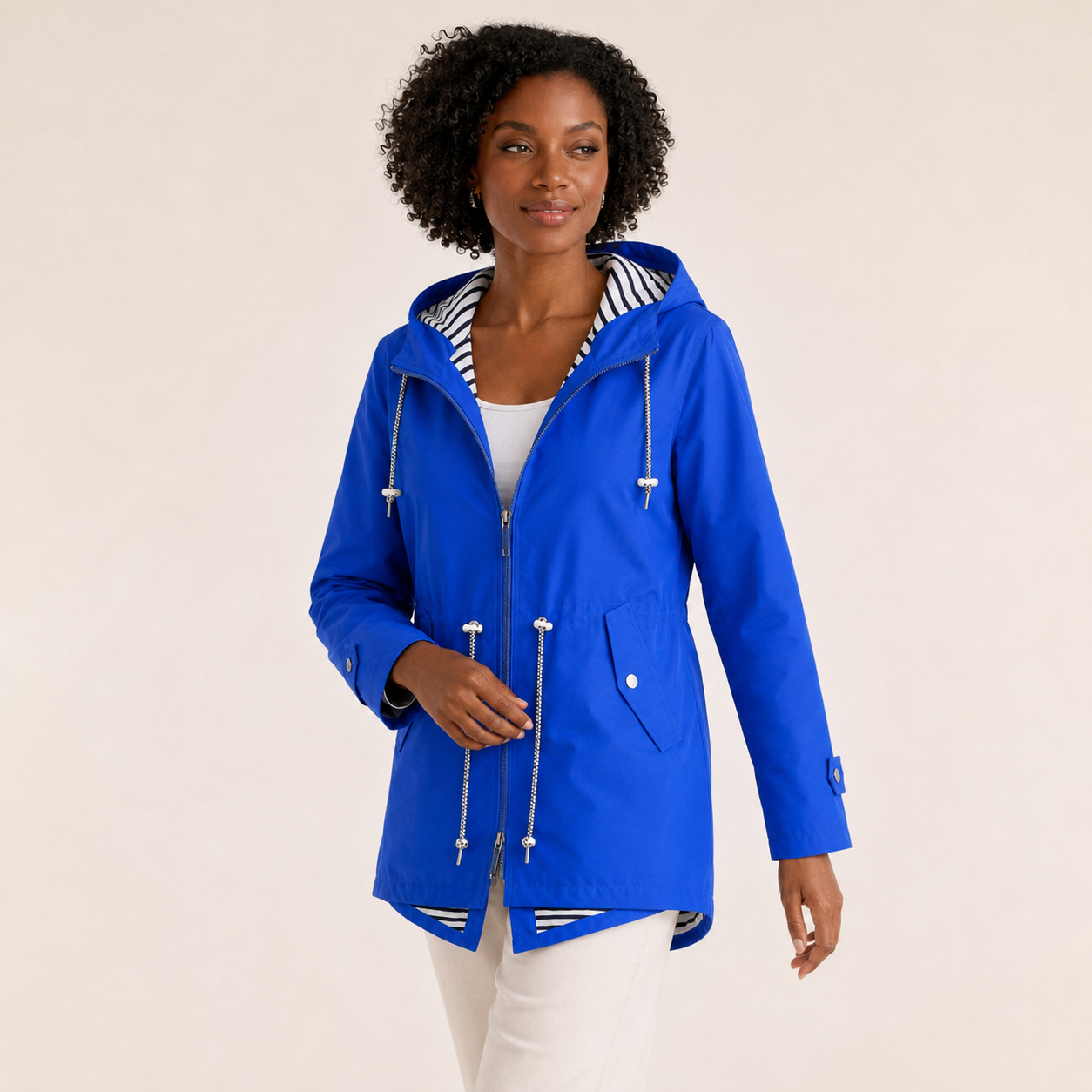 Amara | Waterproof Jacket with Hood and Striped Lining