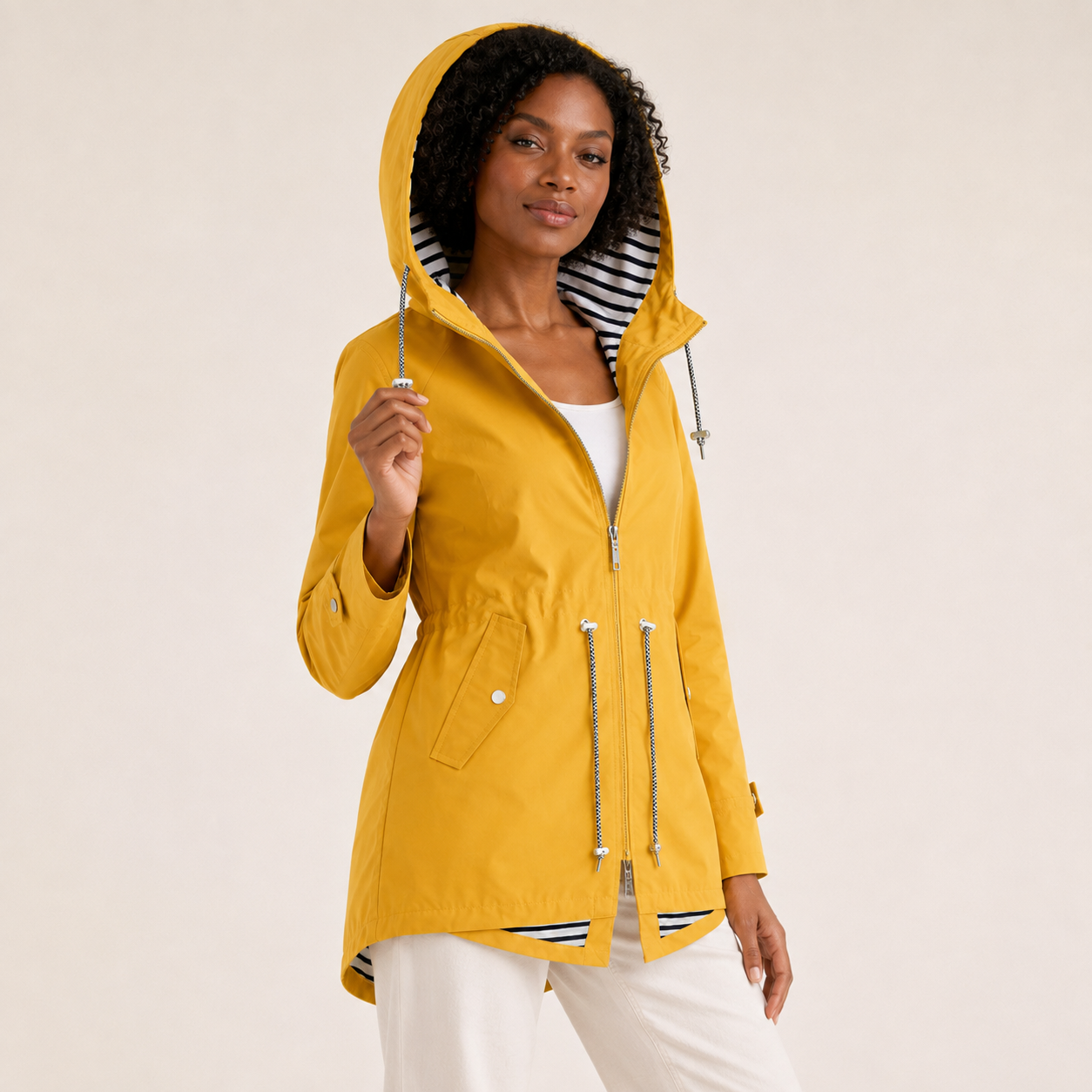 Amara | Waterproof Jacket with Hood and Striped Lining