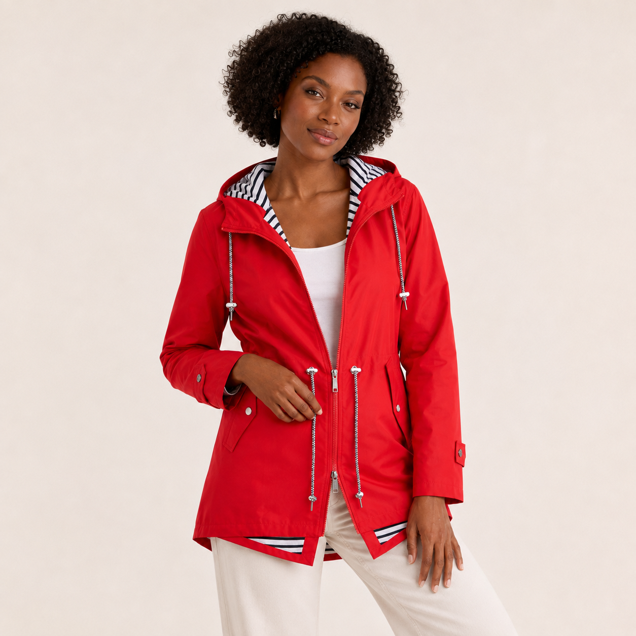 Amara | Waterproof Jacket with Hood and Striped Lining