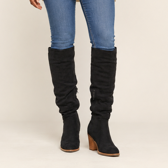 Theodora | Suede-Effect Over-the-Knee Block Heel Boots