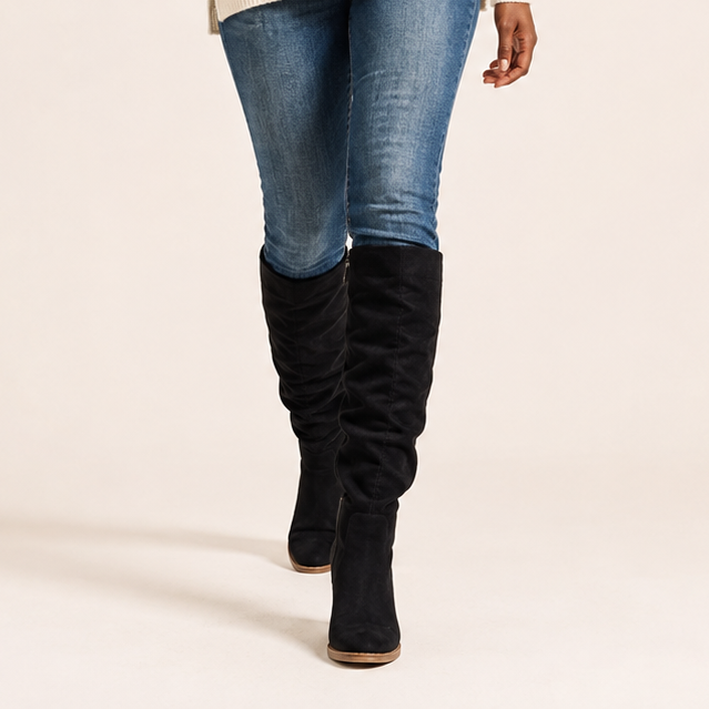 Theodora | Suede-Effect Over-the-Knee Block Heel Boots