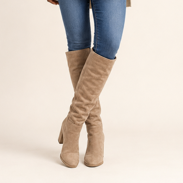 Theodora | Suede-Effect Over-the-Knee Block Heel Boots