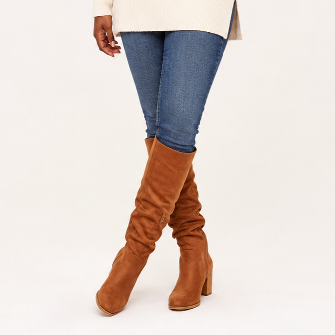 Theodora | Suede-Effect Over-the-Knee Block Heel Boots