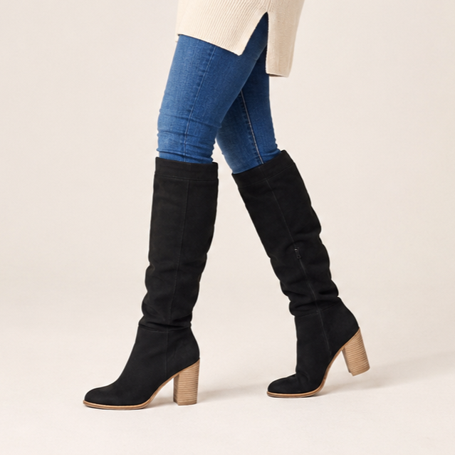 Theodora | Suede-Effect Over-the-Knee Block Heel Boots