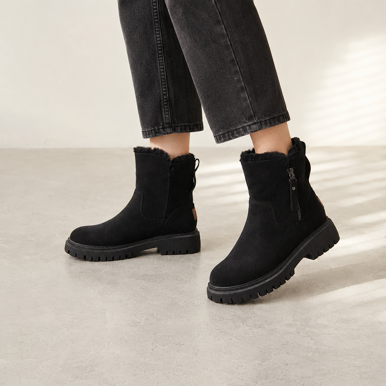 Beatrix | Fleece-Lined Suede-Effect Slip-On Ankle Boots