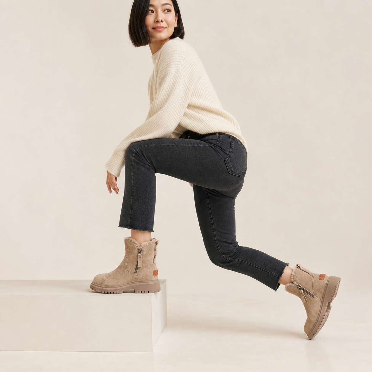 Beatrix | Fleece-Lined Suede-Effect Slip-On Ankle Boots