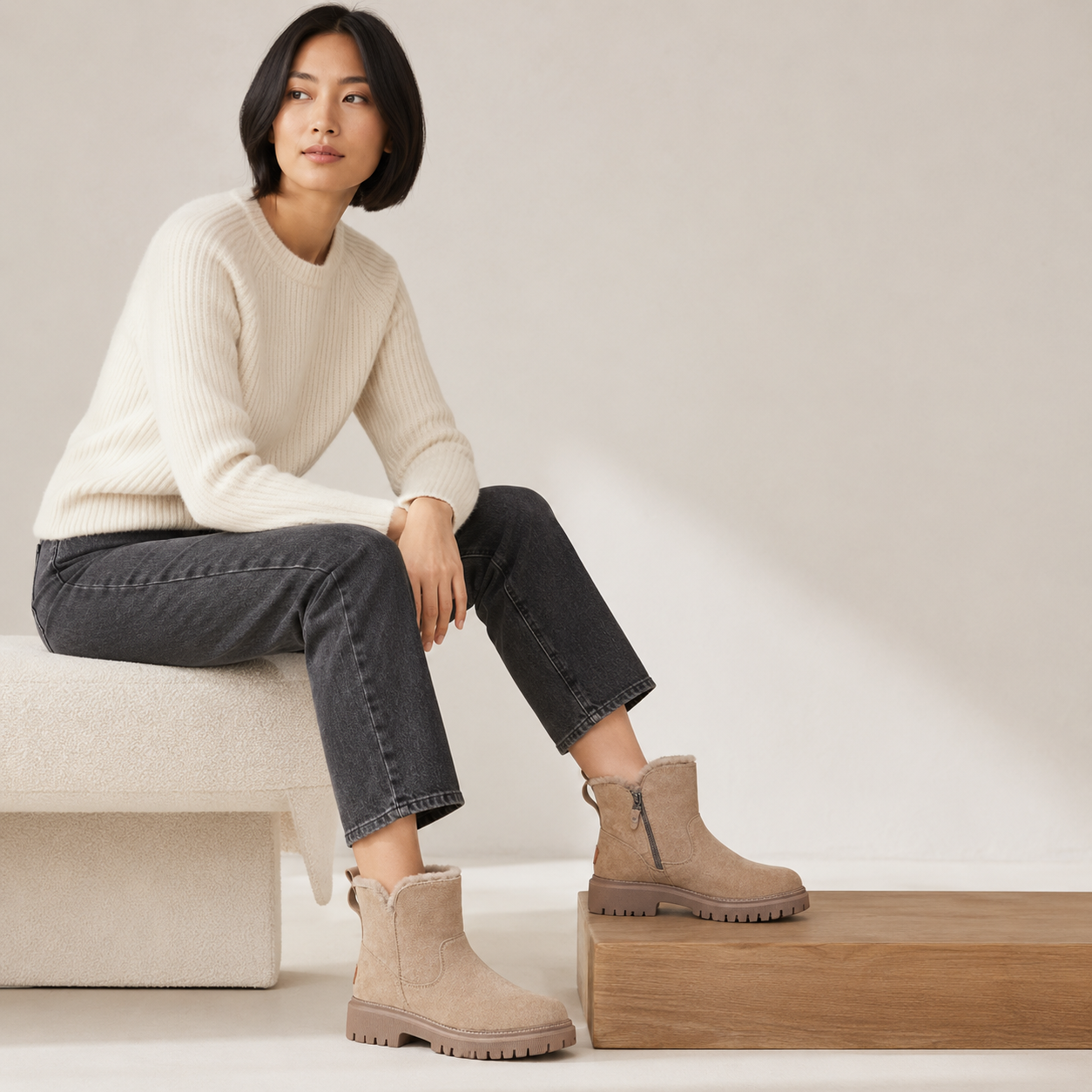 Beatrix | Fleece-Lined Suede-Effect Slip-On Ankle Boots