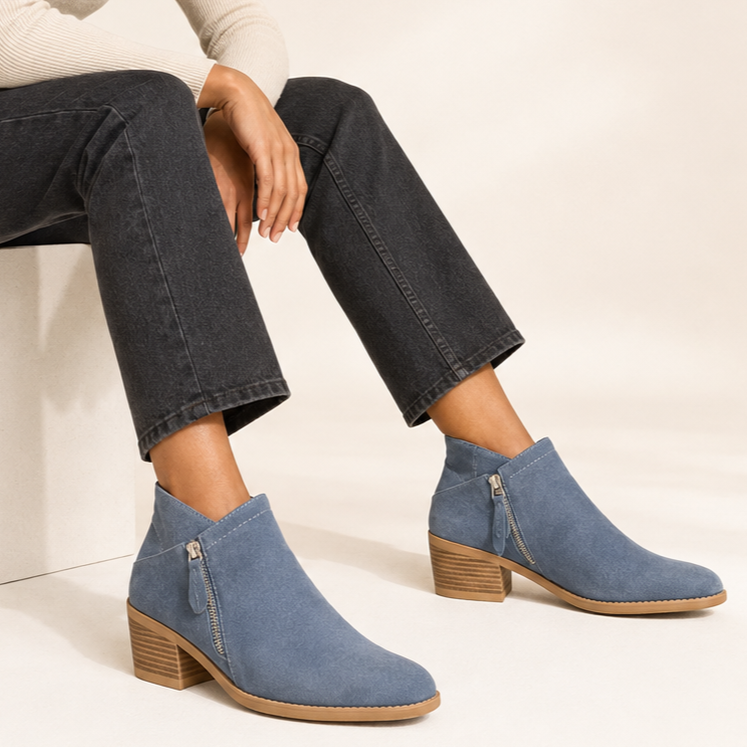 Cosima | Low-Heel Suede-Effect Zip-Up Ankle Boots