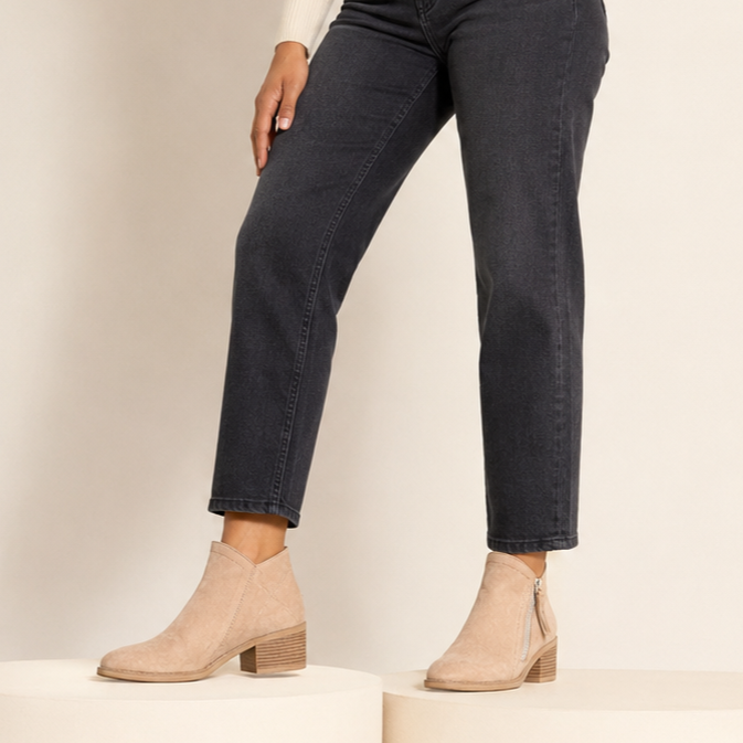 Cosima | Low-Heel Suede-Effect Zip-Up Ankle Boots