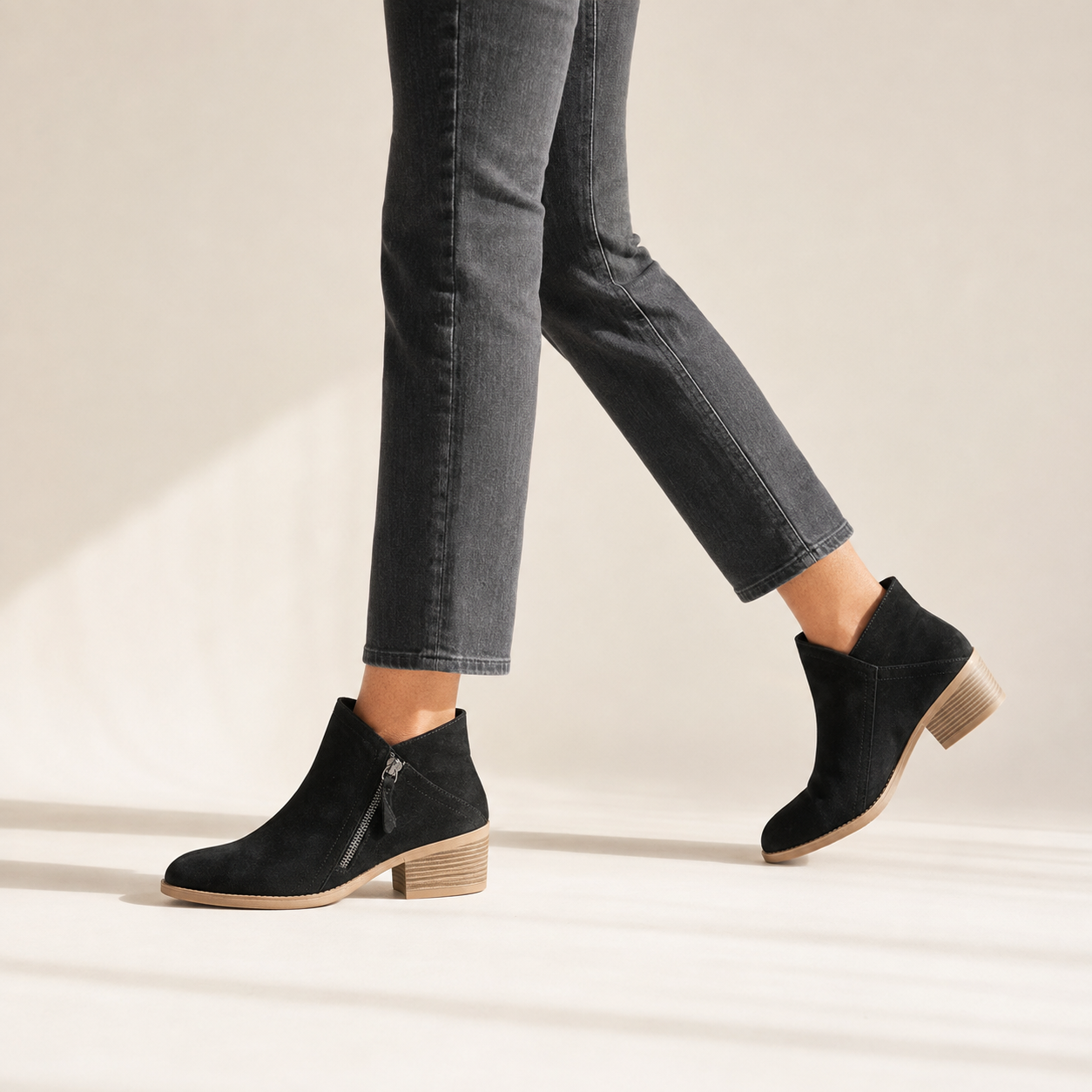 Cosima | Low-Heel Suede-Effect Zip-Up Ankle Boots