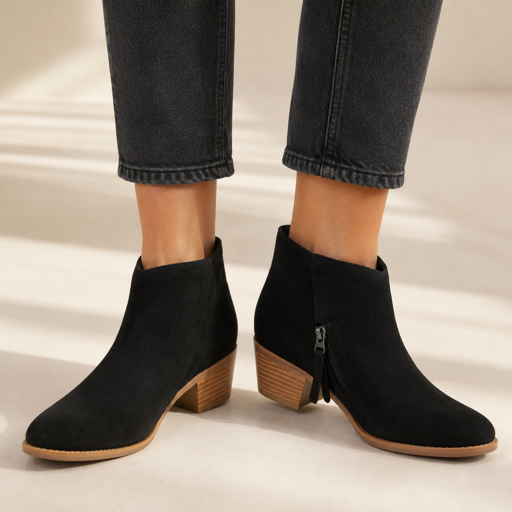 Cosima | Low-Heel Suede-Effect Zip-Up Ankle Boots