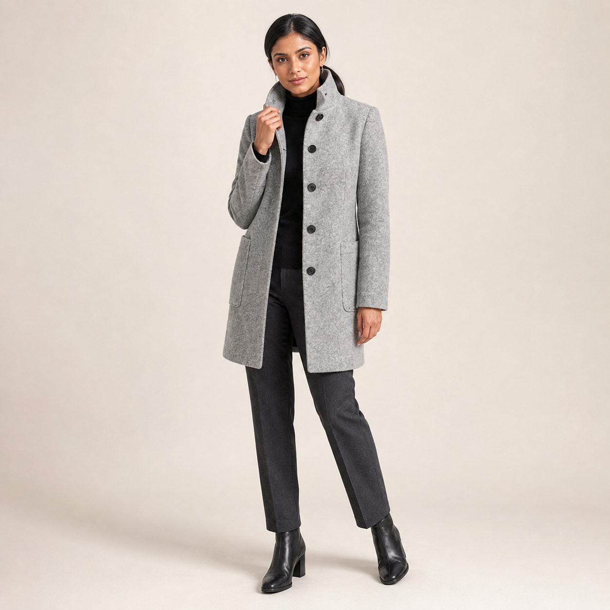 Josette | Women's Wool-Polyester Blend Coat with Round Neckline