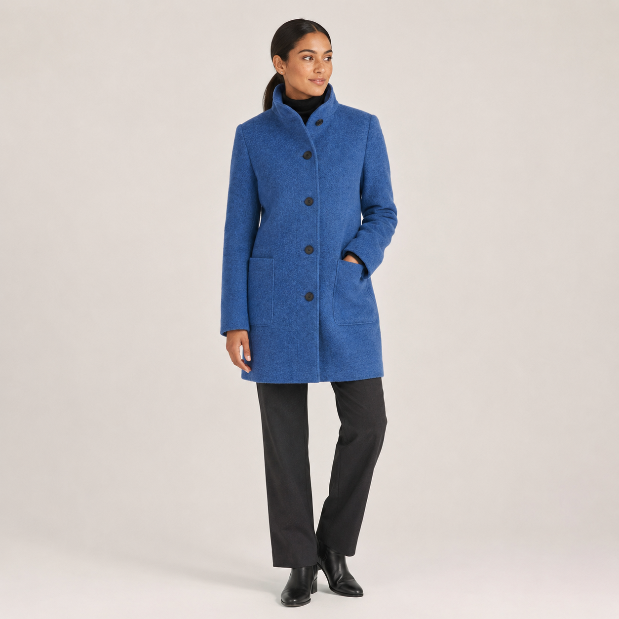 Josette | Women's Wool-Polyester Blend Coat with Round Neckline