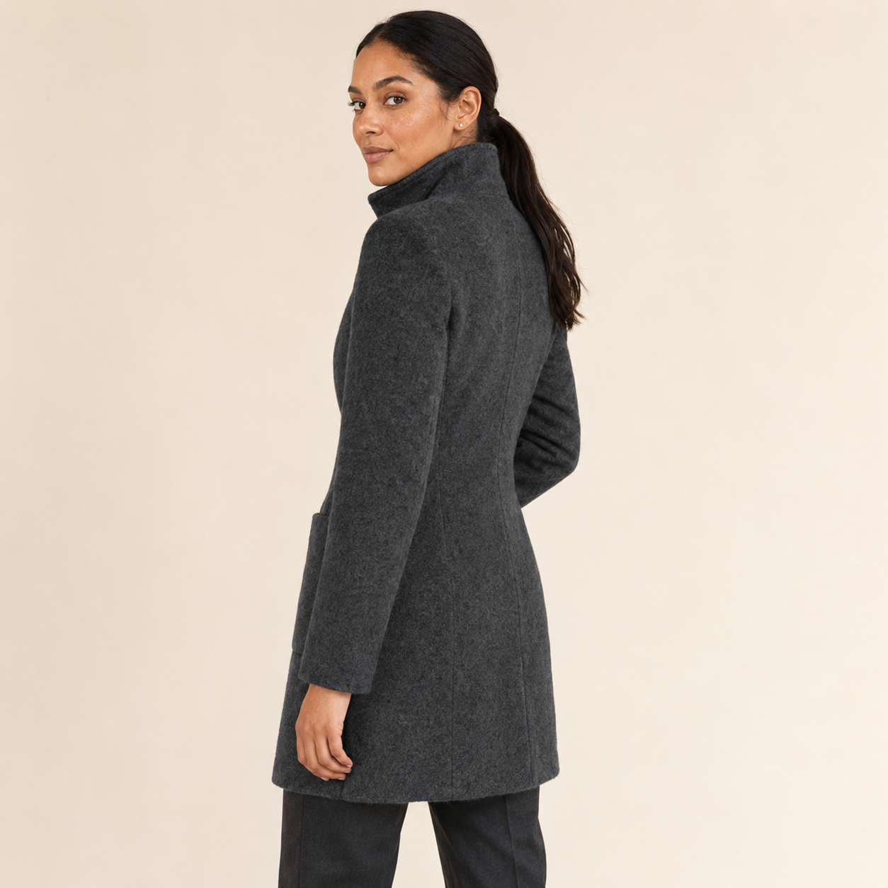 Josette | Women's Wool-Polyester Blend Coat with Round Neckline
