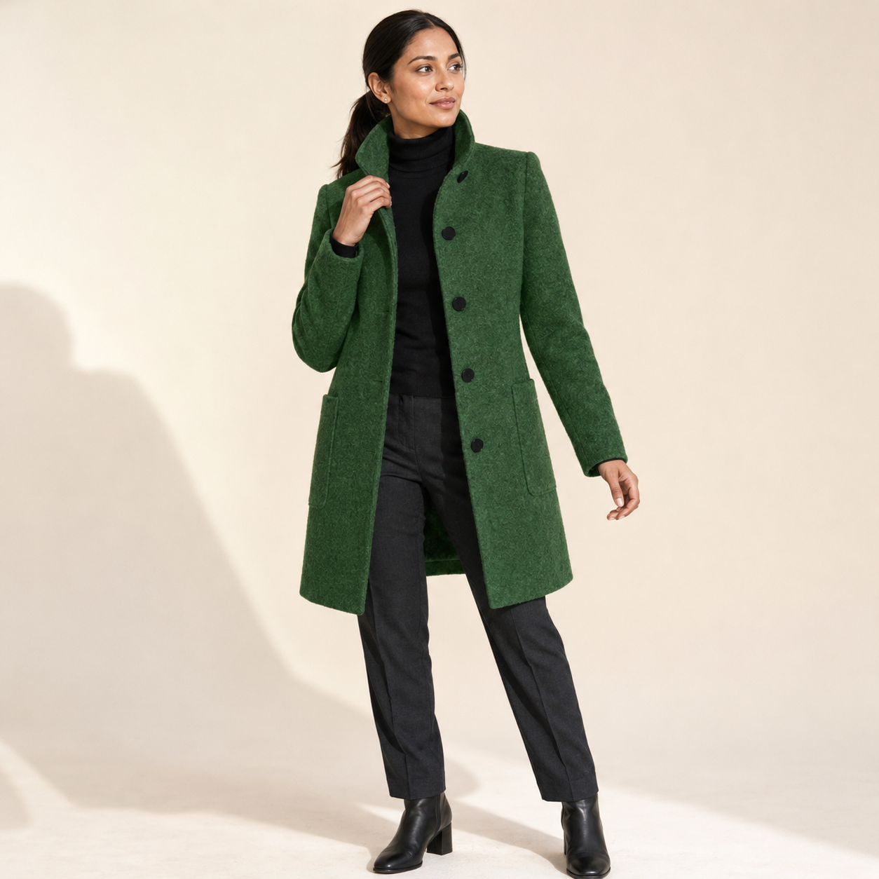 Josette | Women's Wool-Polyester Blend Coat with Round Neckline