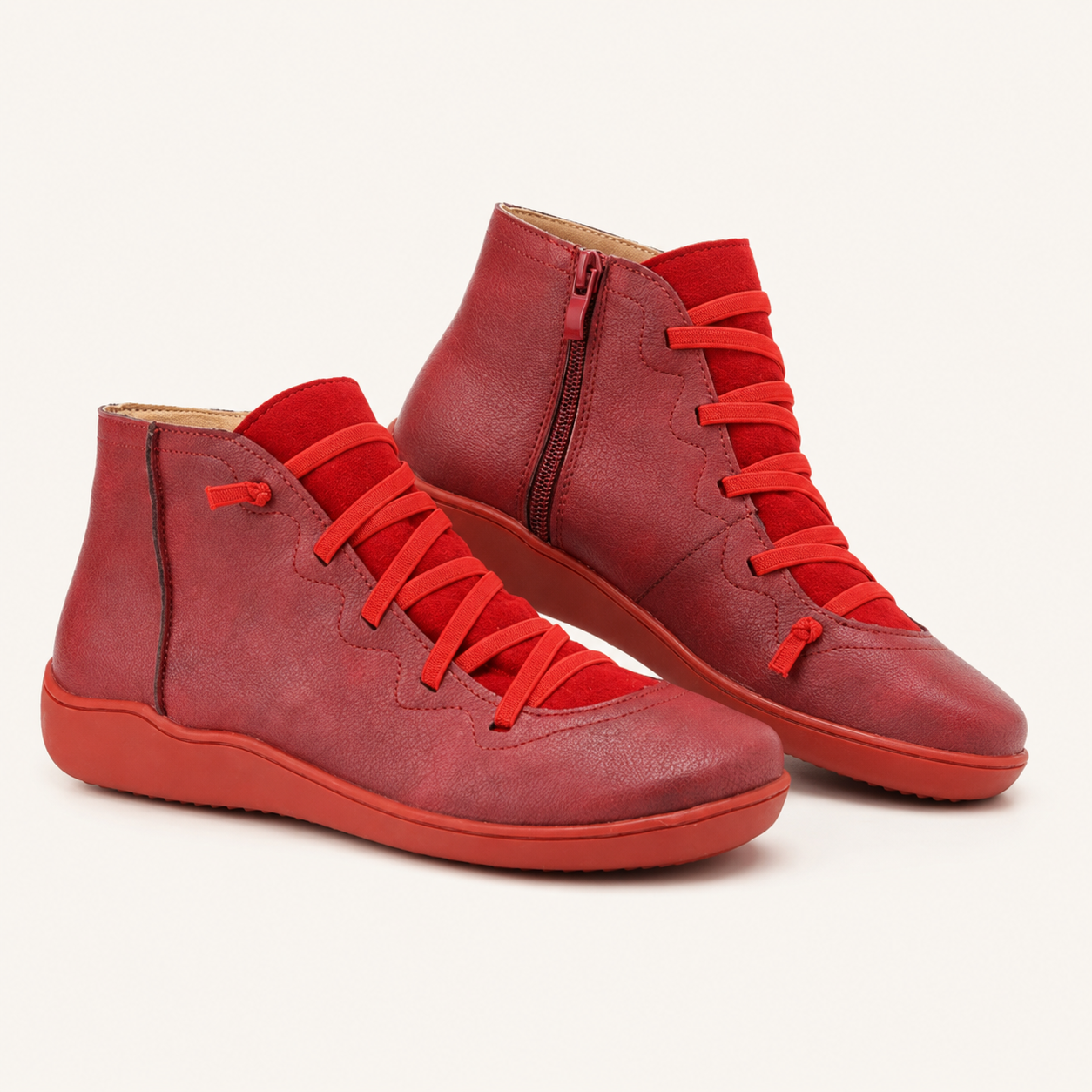 Cordelia | Flat Lace-Up Side-Zip Faux Leather Ankle Boots