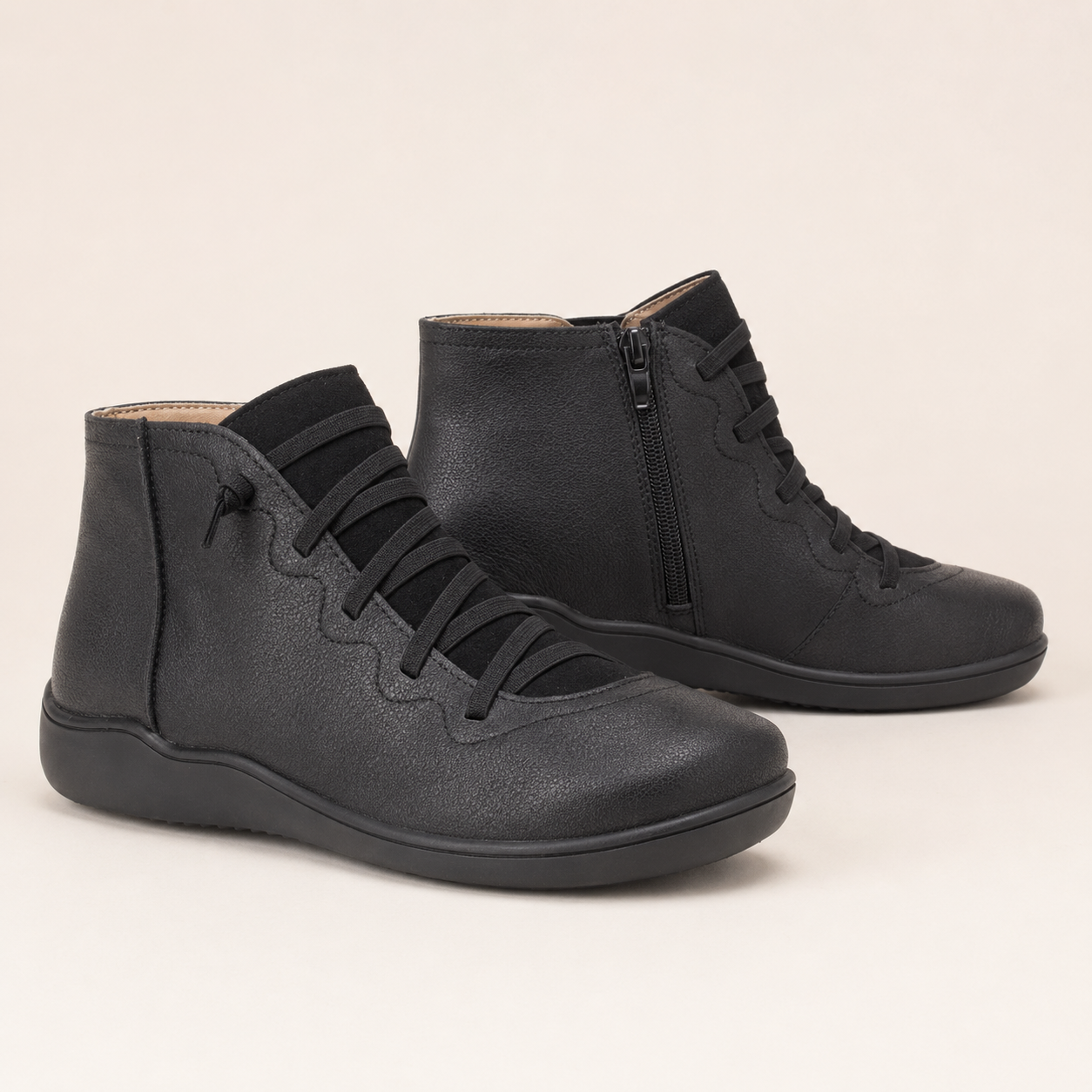 Cordelia | Flat Lace-Up Side-Zip Faux Leather Ankle Boots