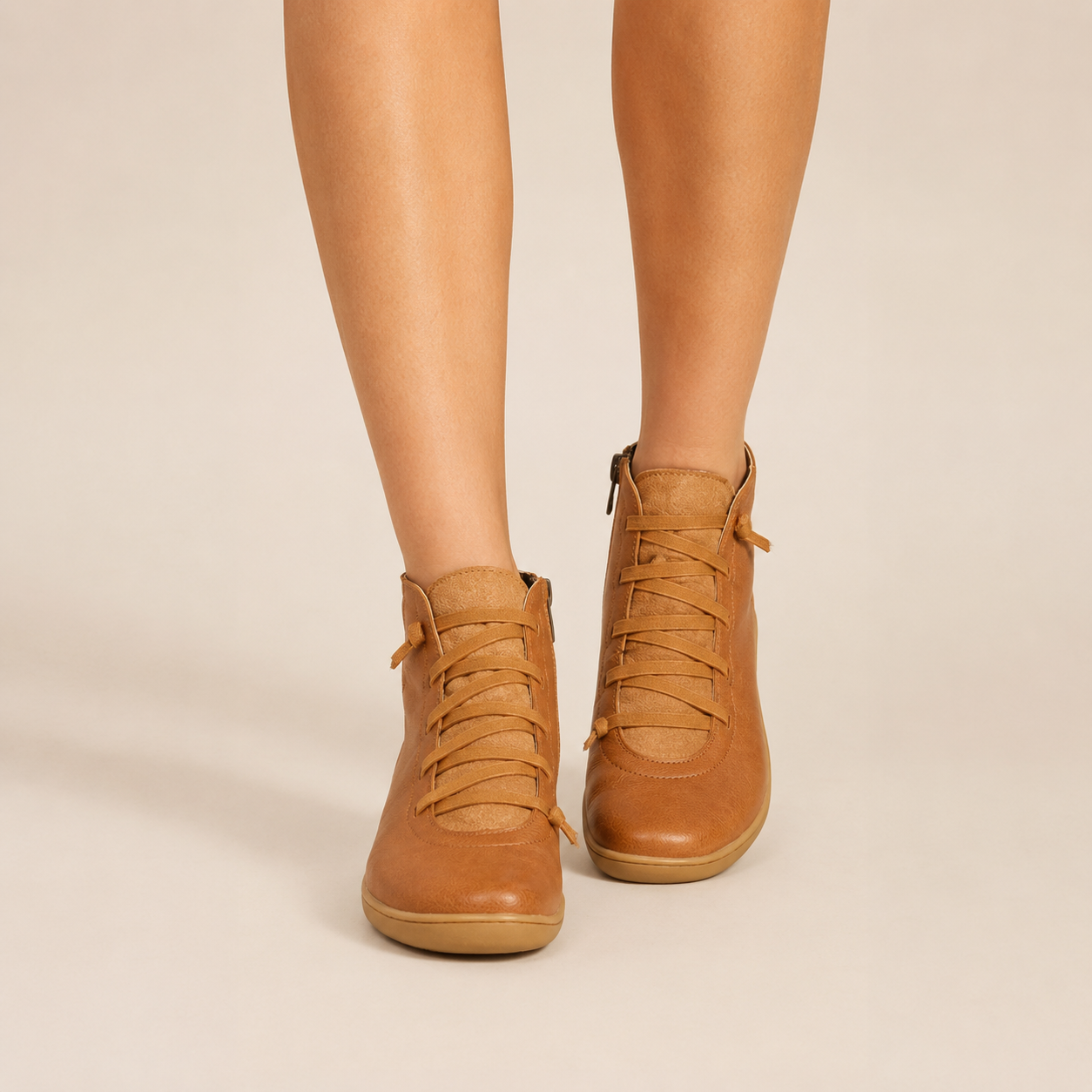 Cordelia | Flat Lace-Up Side-Zip Faux Leather Ankle Boots