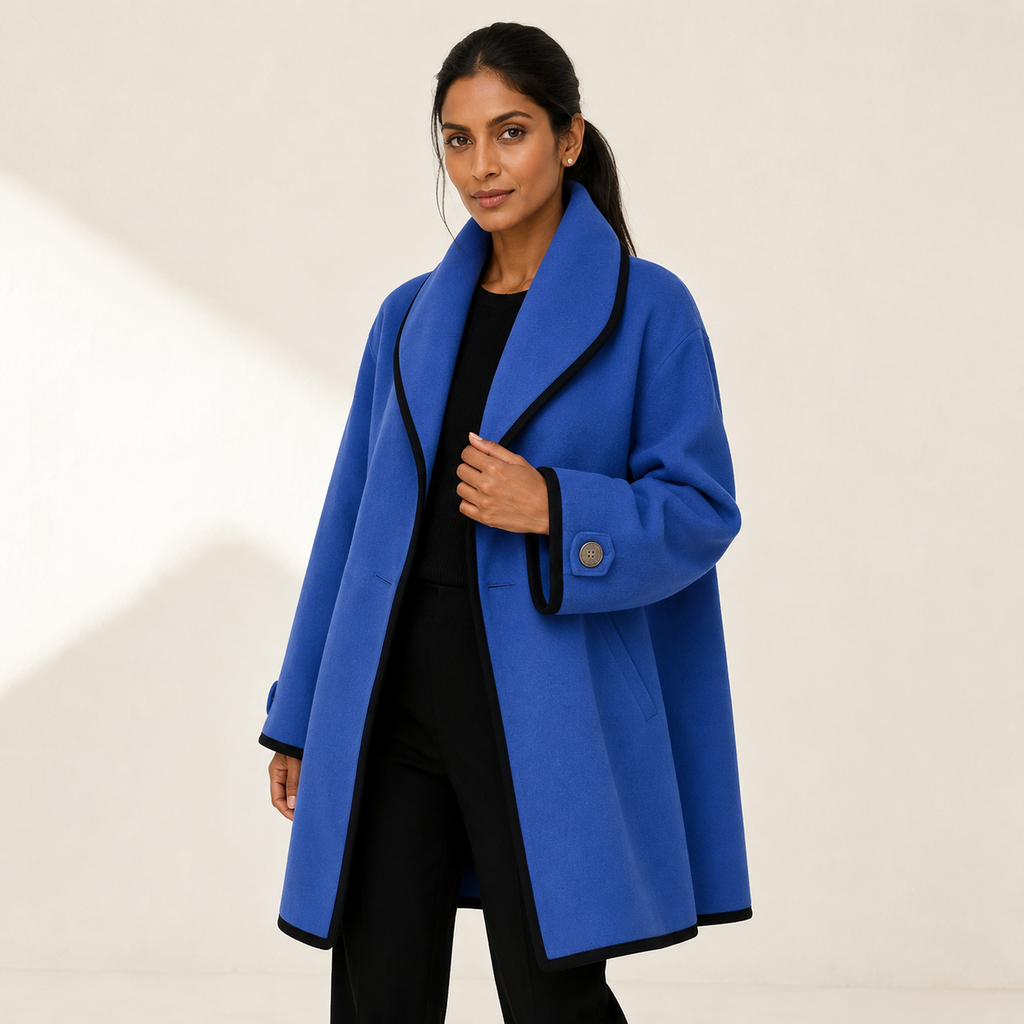 Margot | Oversized Wool-Blend Swing Coat with Contrast Trim
