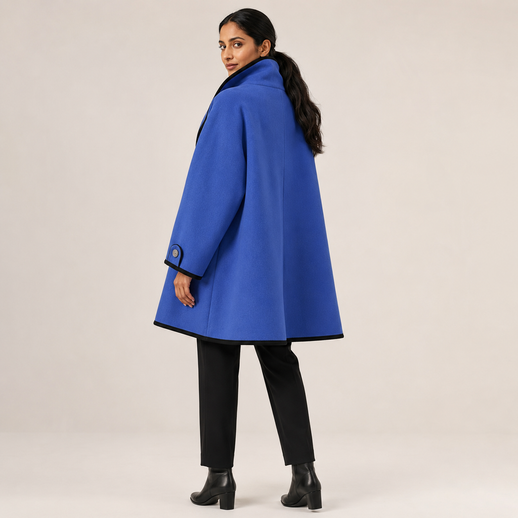 Margot | Oversized Wool-Blend Swing Coat with Contrast Trim
