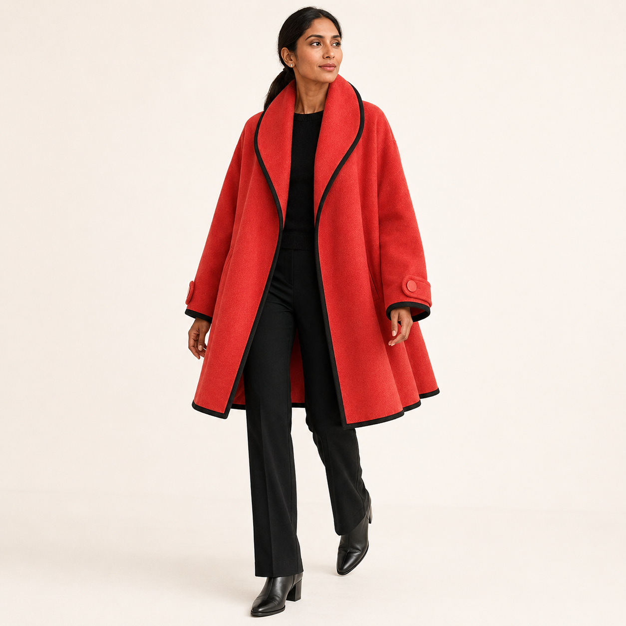 Margot | Oversized Wool-Blend Swing Coat with Contrast Trim