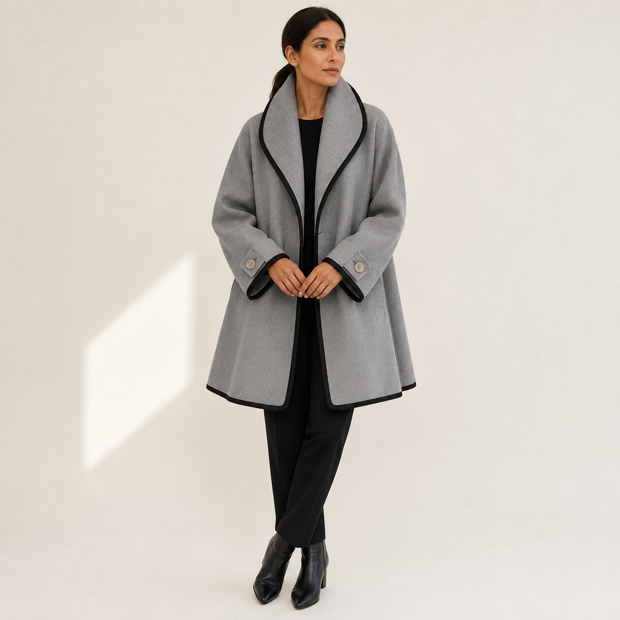 Margot | Oversized Wool-Blend Swing Coat with Contrast Trim