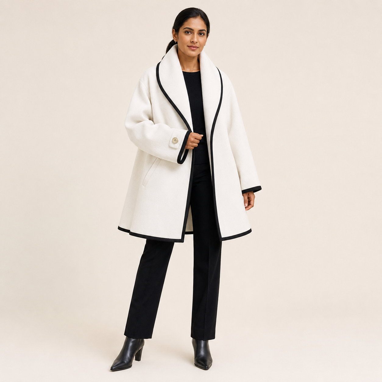 Margot | Oversized Wool-Blend Swing Coat with Contrast Trim