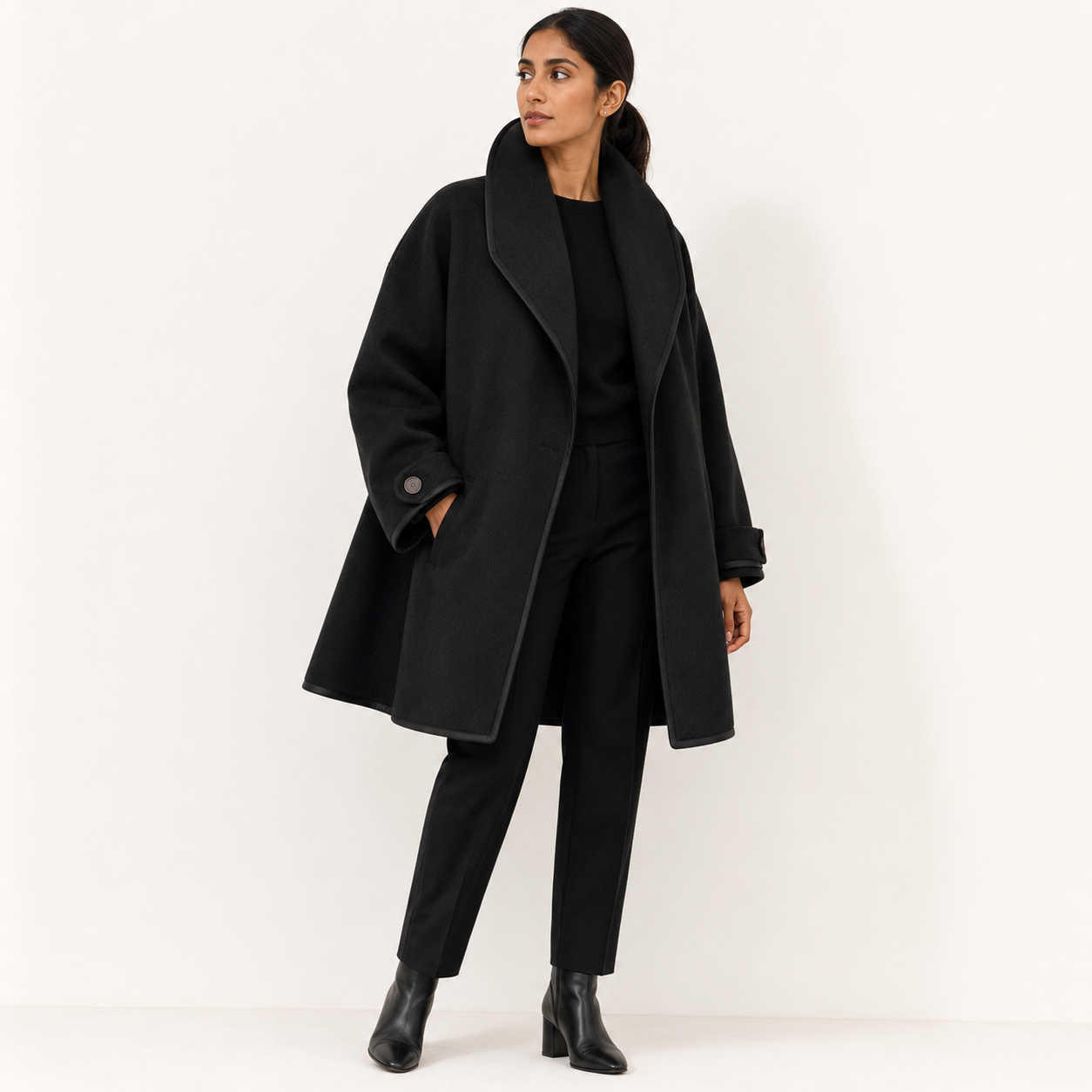 Margot | Oversized Wool-Blend Swing Coat with Contrast Trim