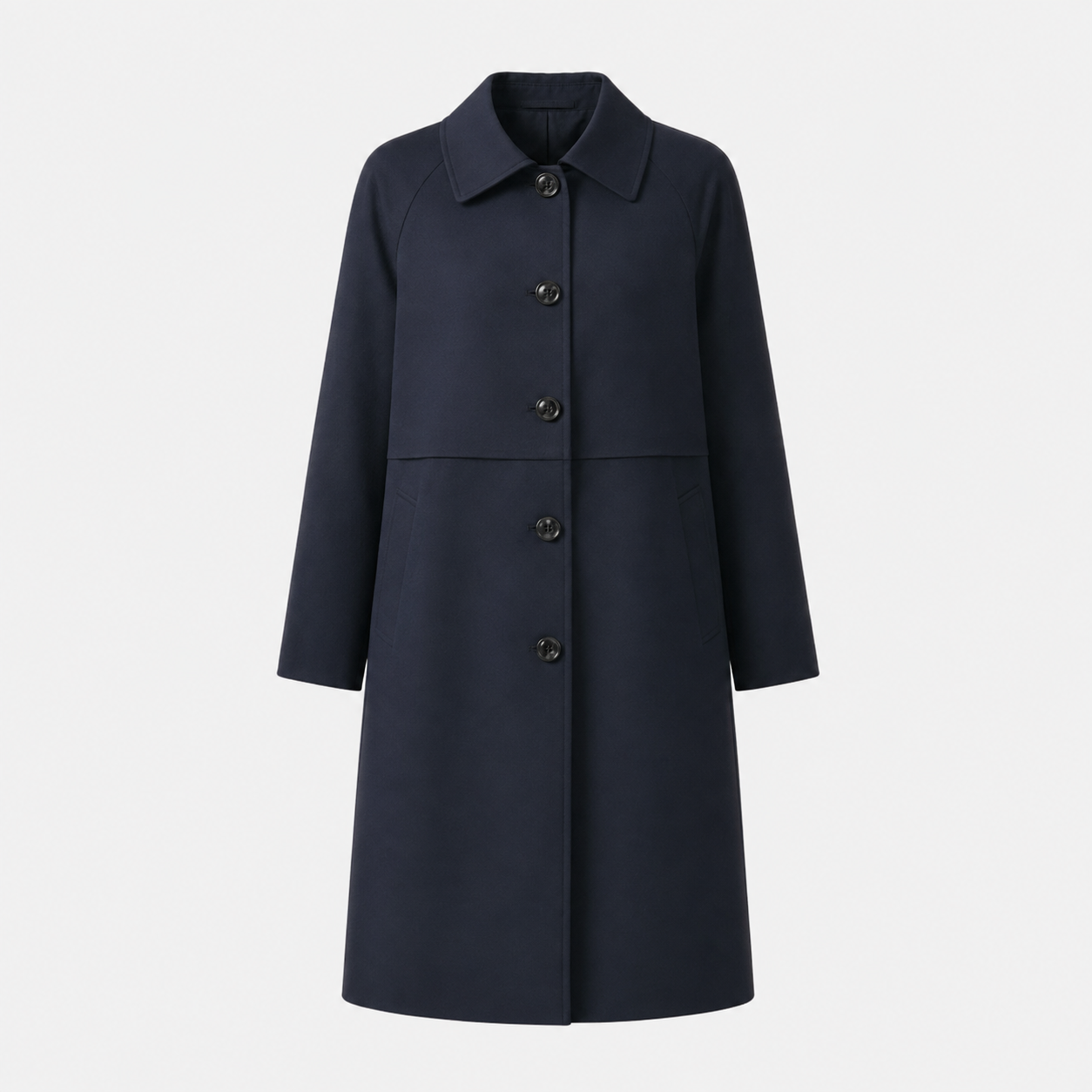 Eleanor | Black Mid-Length Wool-Blend Double-Breasted Trench Coat
