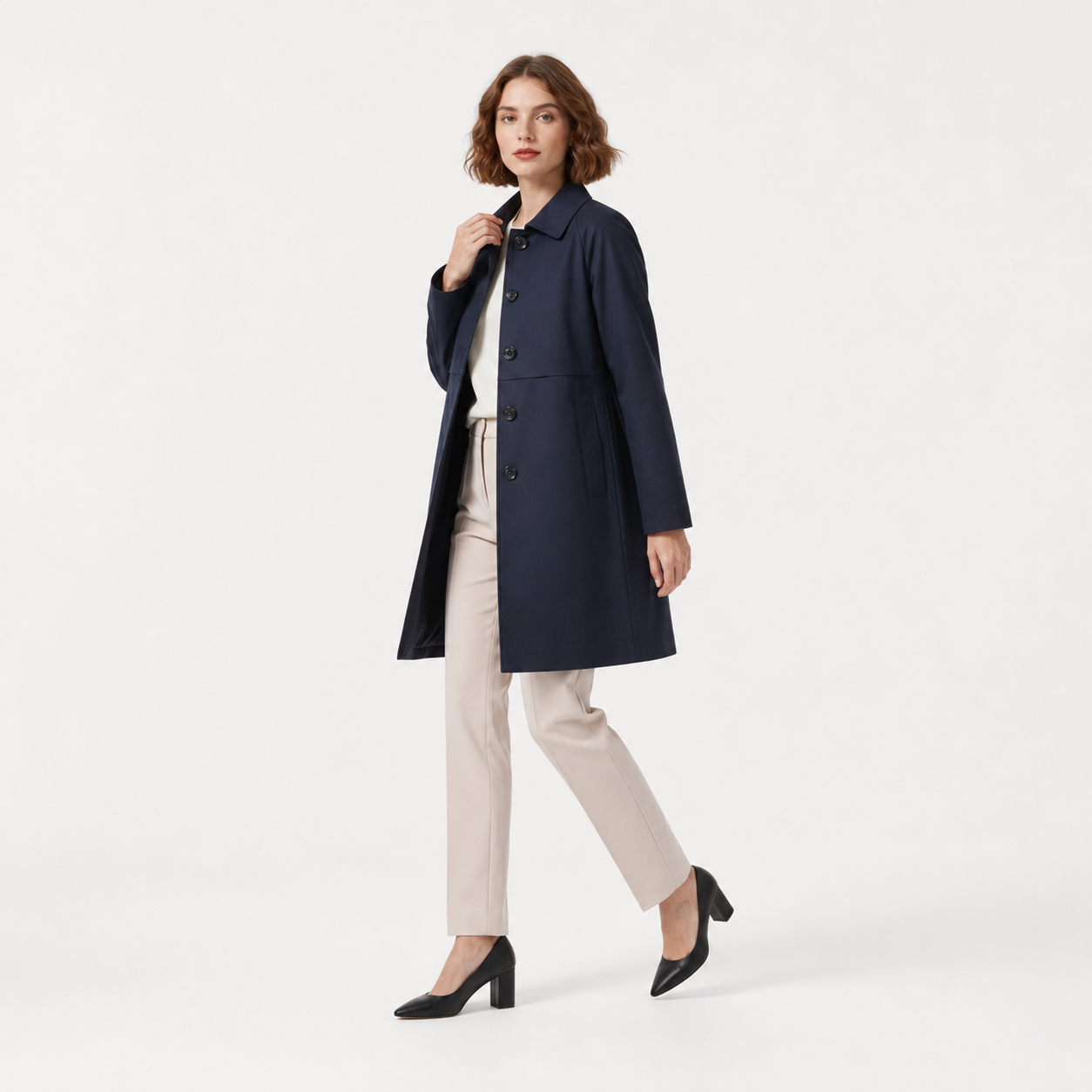 Eleanor | Black Mid-Length Wool-Blend Double-Breasted Trench Coat