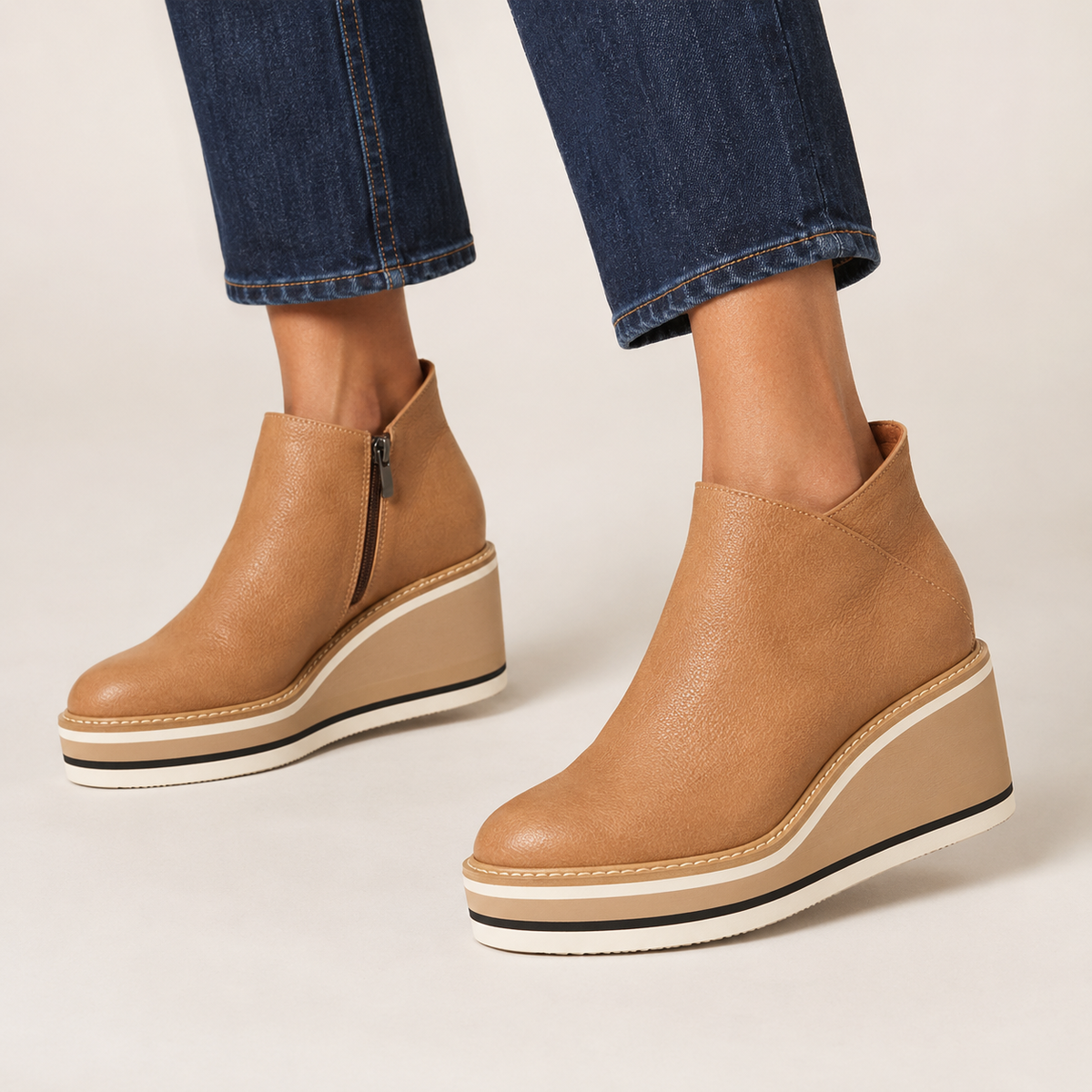 Odalys | Platform Wedge Zip-Up Faux Leather Ankle Boots