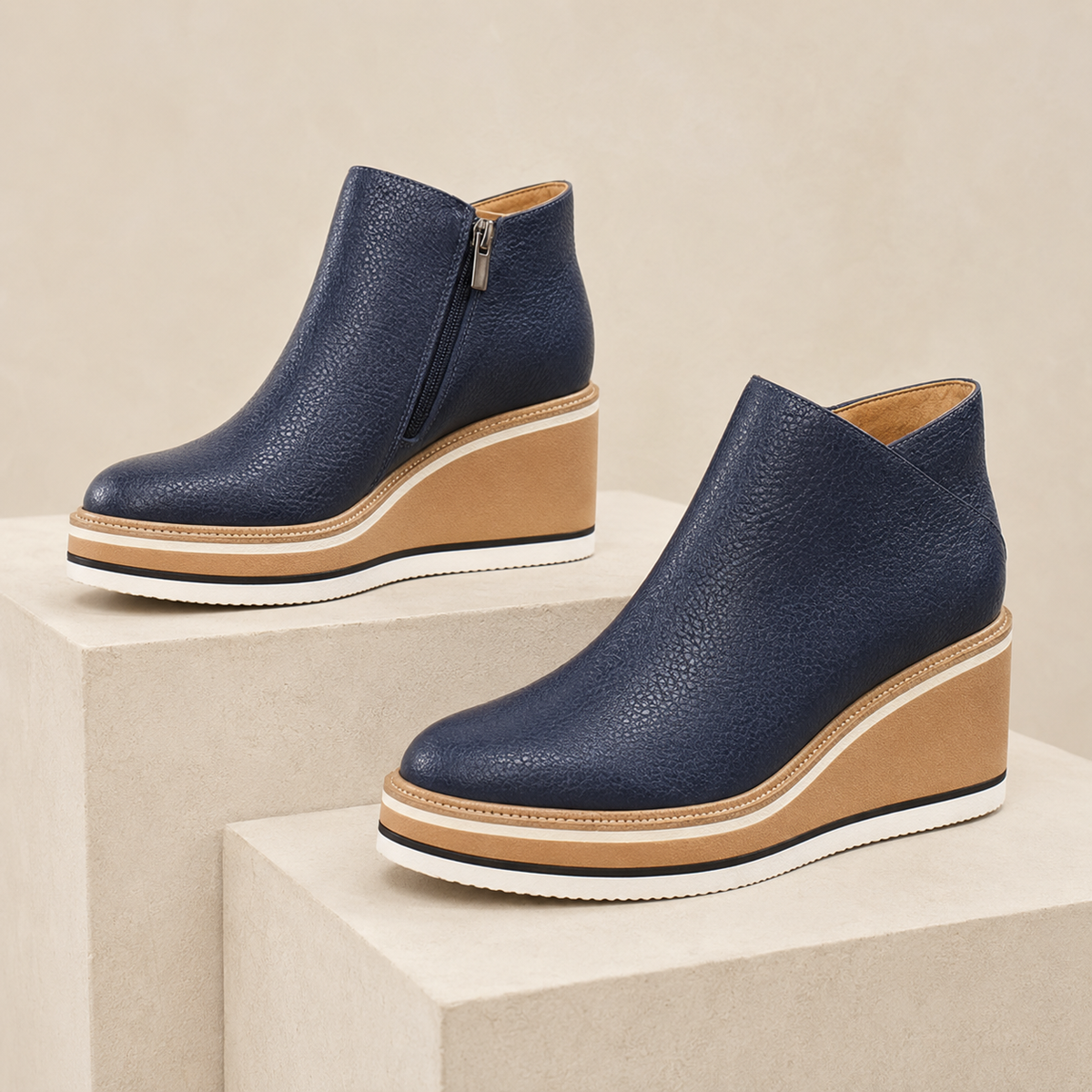 Odalys | Platform Wedge Zip-Up Faux Leather Ankle Boots