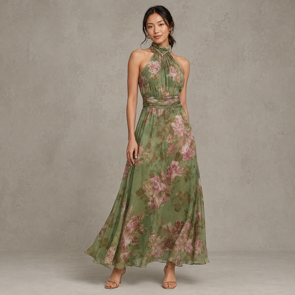 Anais | Floral Halterneck Chiffon Midi Dress