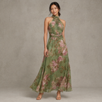 Anais | Floral Halterneck Chiffon Midi Dress