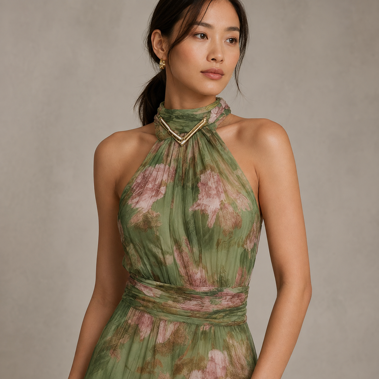 Anais | Floral Halterneck Chiffon Midi Dress